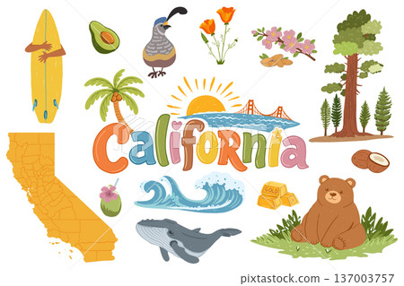 California state symbols collection in playful childlike style California state symbols collection in playful childlike style 137003757