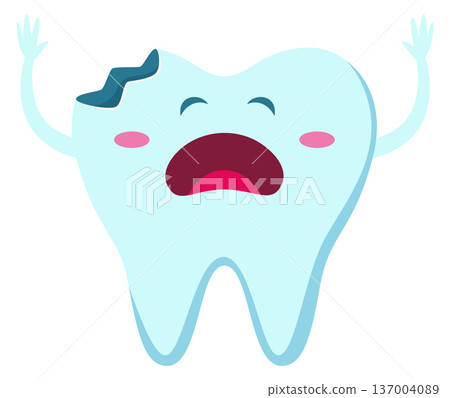 Broken tooth crying. Upset dental health mascot 137004089