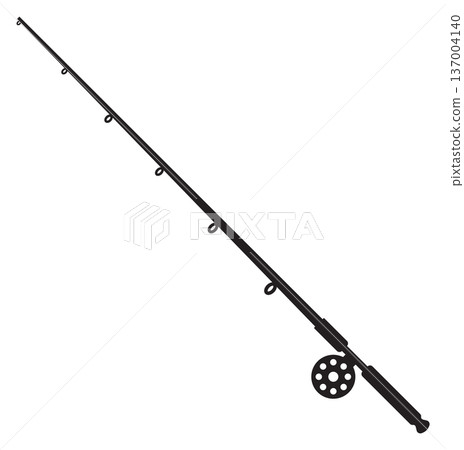 Fishing rod black silhouette. Spin casting tool Fishing rod black silhouette. Spin casting tool 137004140
