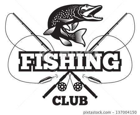 Fishing club logo. Angling rod cross emblem Fishing club logo. Angling rod cross emblem 137004150