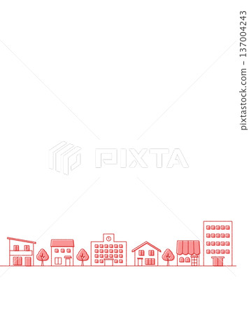 城市景觀插畫橫幅背景，手繪風格，垂直版，紅色 137004243