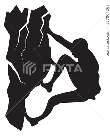 Climbing man on rock cliff. Hanging person on mountain 137004265