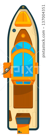 Deck boat top view. Wooden ship icon 137004351
