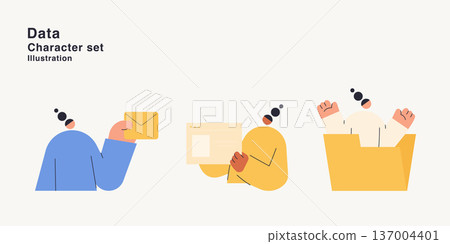 Data character set with people managing email, documents and folders. Flat design vector illustration collection for data organization, filing system and document management concepts. 137004401