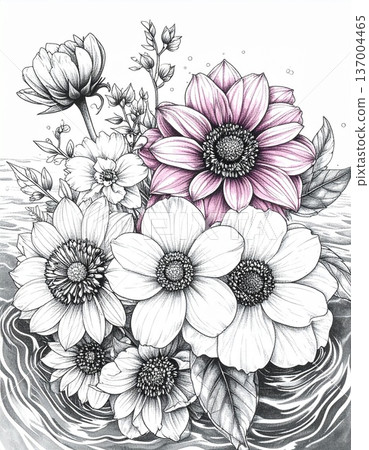 set of flowers and leaves 137004465