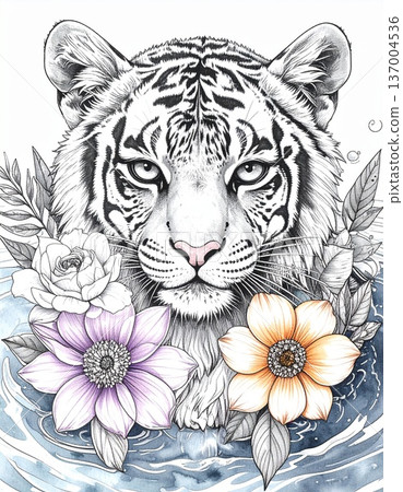 vector illustration of tiger and floral elements 137004536