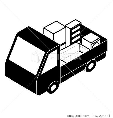 Moving truck loaded with furniture and appliances 137004821