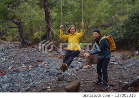 Couple enjoys Turkish coastline on winter season 137005316