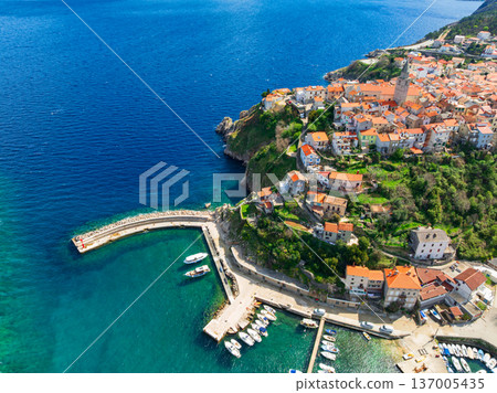 Aerial View Vrbnik Krk Island Croatia Mediterranean Coast Aerial View Vrbnik Krk Island Croatia Mediterranean Coast 137005435