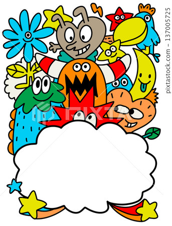 Cute monster cartoon doodle colorful happy flower animal cloud cheerful fun Cute monster cartoon doodle colorful happy flower animal cloud cheerful fun 137005725