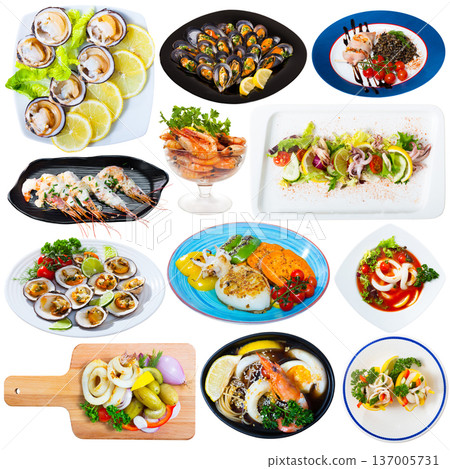 Set of assorted seafood dishes Set of assorted seafood dishes 137005731