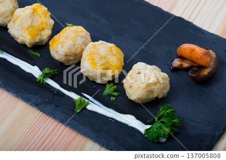 Slate with fish balls 137005808
