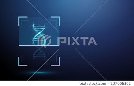3d blue DNA helix inside scanning frame with moving scan line. Genetic analysis process, genome sequencing workflow, molecular diagnostics, nucleotide identification concept. 3d blue DNA helix inside scanning frame with moving scan line. Genetic analysis process, genome sequencing workflow, molecular diagnostics, nucleotide identification concept. 137006361