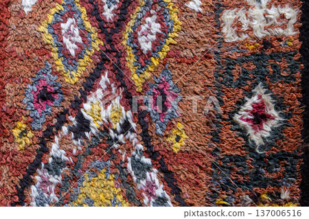 Colorful Uzbek woolen carpet, macro photo Colorful Uzbek woolen carpet, macro photo 137006516