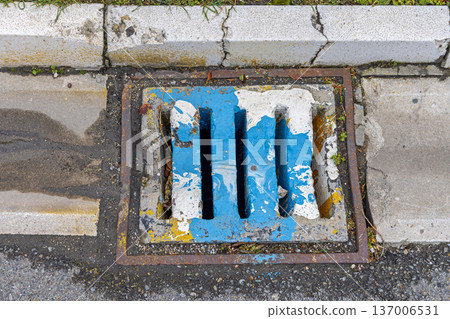 Sewer Grate Spilled Paint 137006531