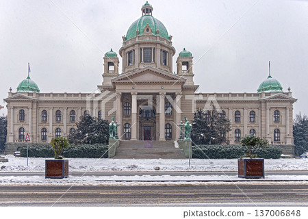 Parliament in Belgrade Snow Parliament in Belgrade Snow 137006848