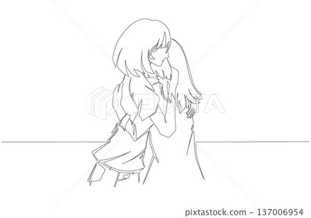 Continuous One Line Drawing of Two Women Hugging Each Other eps10 137006954
