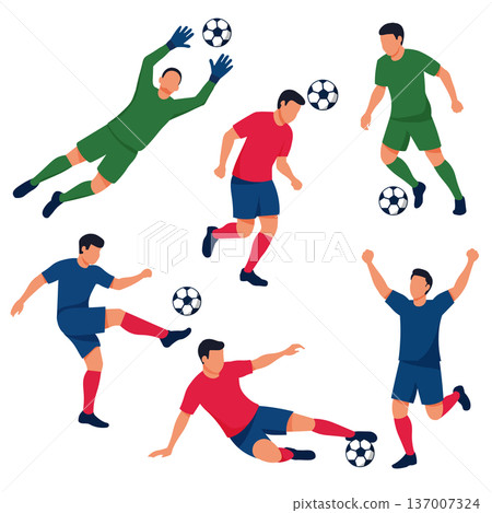 Soccer Match Player Action Poses Vector Set Soccer Match Player Action Poses Vector Set 137007324