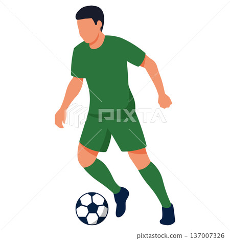 Soccer Player Dribbling and Moving with the Ball  137007326