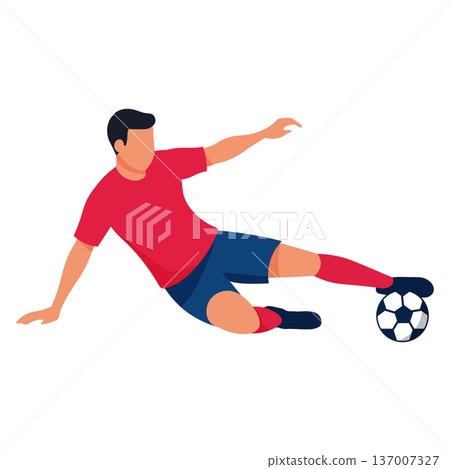 Soccer Player Sliding Tackle Intercepting the Ball 137007327