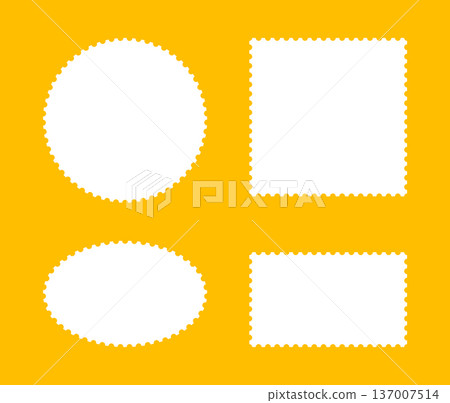 Postage stamp frames template. Circle or oval and rectangular blank vintage stamps. Backdrops for postcards, letters, empty borders. Coupons, tags, label, boxes with wavy, wiggly perforated edges. Postage stamp frames template. Circle or oval and rectangular blank vintage stamps. Backdrops for postcards, letters, empty borders. Coupons, tags, label, boxes with wavy, wiggly perforated edges. 137007514