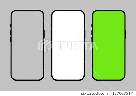 Smartphone realistic mockup set. Mobile phone vector with white, grey and green screen isolated on grey background. Device front view. High quality smart phone mockup collection for ui or ux 137007517