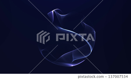 Navy blue and purple glowing energy sphere with smooth wavy light layers on dark background. Futuristic digital plasma orb with elegant luminous gradient flow. 137007534