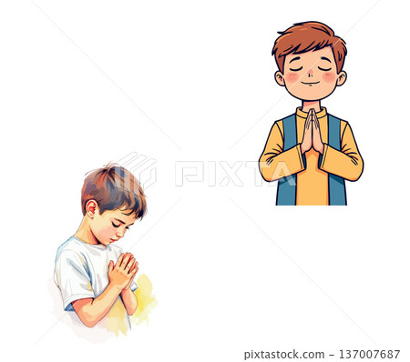 Vsai children praying and meditating with hands together Vsai children praying and meditating with hands together 137007687