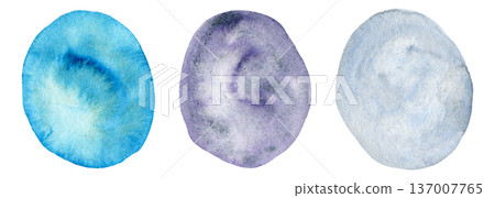 Abstract watercolor hand painting blue and gray round shape textured blobs set. Creative watercolor brush stroke organic turquoise teal and purple circles for banner design, cloud frame background Abstract watercolor hand painting blue and gray round shape textured blobs set. Creative watercolor brush stroke organic turquoise teal and purple circles for banner design, cloud frame background 137007765