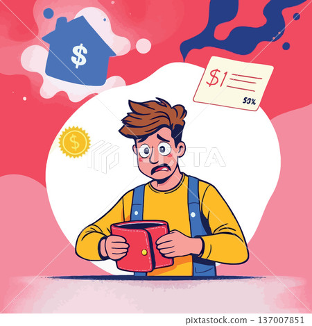 Vsai man feeling financial stress with empty wallet 137007851