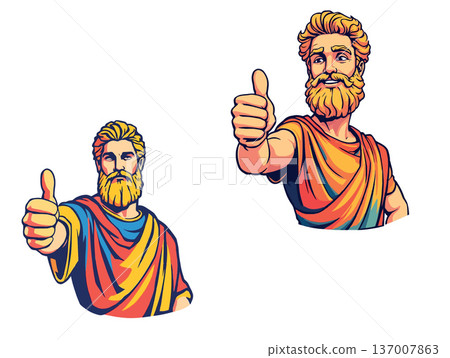 Vsai ancient greek man giving thumbs up gesture 137007863