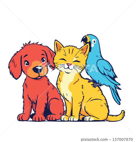 Vsai dog cat parrot showing animal friendship and companionship Vsai dog cat parrot showing animal friendship and companionship 137007870