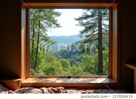 從一棟位於自然中心的建築的窗戶望出去的景色 137008419