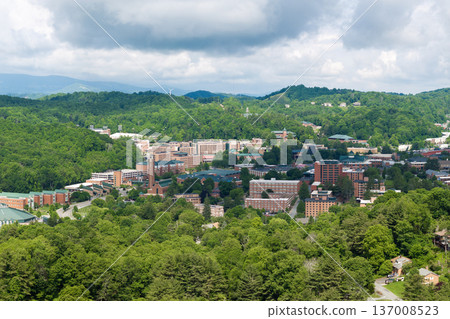Aerial view of Boone, old historical town in North Carolina Blue Ridge Mountains. Beautiful historic American architecture 137008523