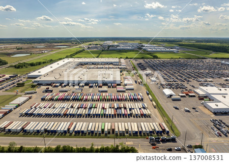 New cars parked on automotive factory parking lot for worldwide export. Dealer vehicle inventory business commercial New cars parked on automotive factory parking lot for worldwide export. Dealer vehicle inventory business commercial 137008531