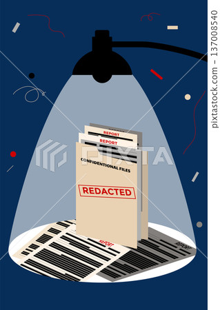 Confidential Files Folder with Redacted Reports under Spotlight, vector illustration 137008540