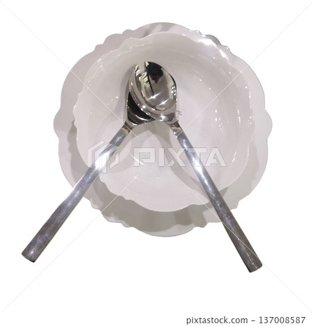 Salad serving set with white ceramic bowl 137008587