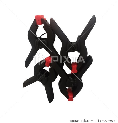 Black and red spring clamps for woodworking and diy projects Black and red spring clamps for woodworking and diy projects 137008608
