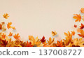 Autumn composition with colorful falling leaves on soft neutral background, seasonal flat lay with copy space. 137008727