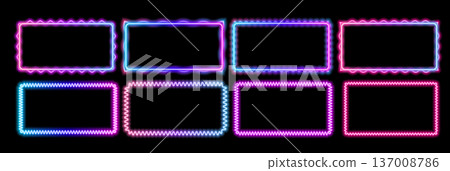 Glowing neon frame with vibrant blue light border creating a futuristic square portal effect against dark background for modern gaming interface design Glowing neon frame with vibrant blue light border creating a futuristic square portal effect against dark background for modern gaming interface design 137008786