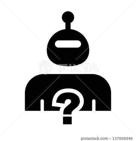 AI Support Question Robot Icon with question mark representing customer support and chatbot assistance glyph illustration 137008846