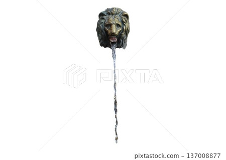 Bronze lion head fountain spouting stream of water elegantly 137008877