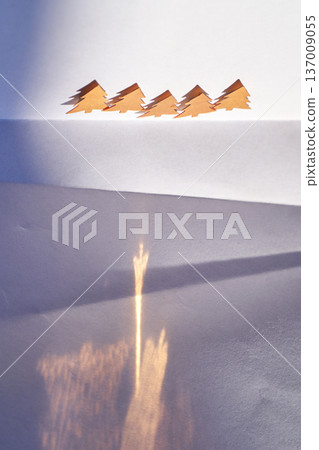 Shadows And Reflections Of Craft Paper Trees With Abstract Light Patterns On Surface 137009055