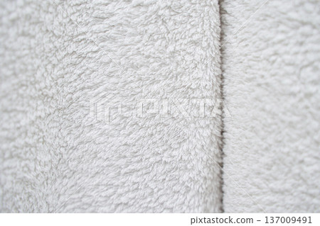 Close-up texture of soft white plush fabric showing detailed surface and cozy appearance 137009491