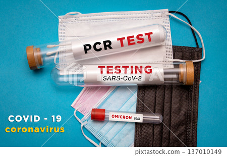 Coronavirus test tubes on face masks 137010149