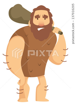 Ancient man. Primitive weapon in tribal character hands 137010205