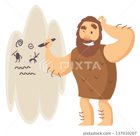 Caveman draw. Ancient man art cartoon icon Caveman draw. Ancient man art cartoon icon 137010207