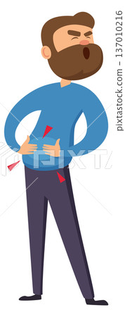 Abdominal cramp symptom cartoon icon. Man suffer from pain Abdominal cramp symptom cartoon icon. Man suffer from pain 137010216