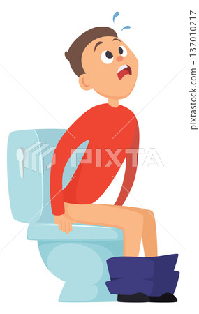 Toilet problem icon. Cartoon suffering man with diarrhea Toilet problem icon. Cartoon suffering man with diarrhea 137010217