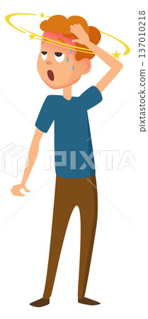 Man suffer from dizziness. Head sickness symptom icon Man suffer from dizziness. Head sickness symptom icon 137010218